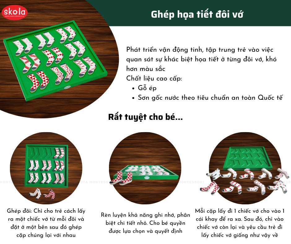 [SK 030 - Mota Montessori] - Đồ chơi trí tuệ cho bé Sock Twins Patterns   (Ghép họa tiết đôi vớ/ tất) - Hàng chính hãng