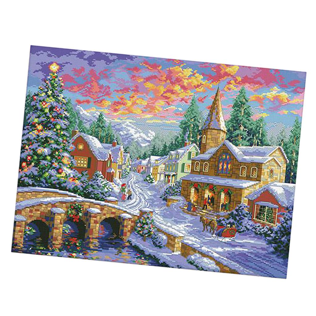 11CT 67x52cm Stamped Cross Stitch Kits Pre-Printed Pattern - Winter Village