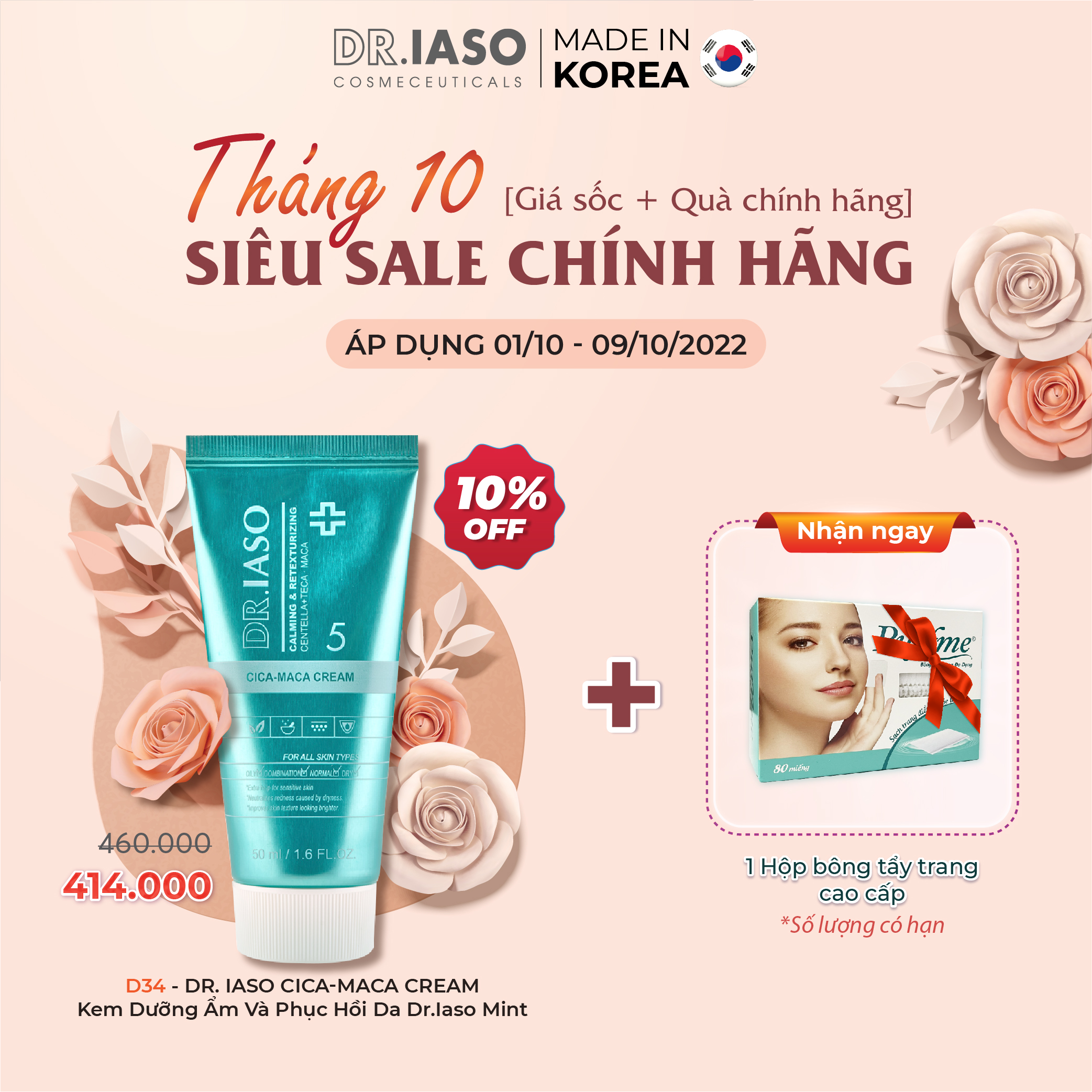 D34 Kem dưỡng ẩm và phục hồi da Dr IASO Cica Maca Cream 50ml