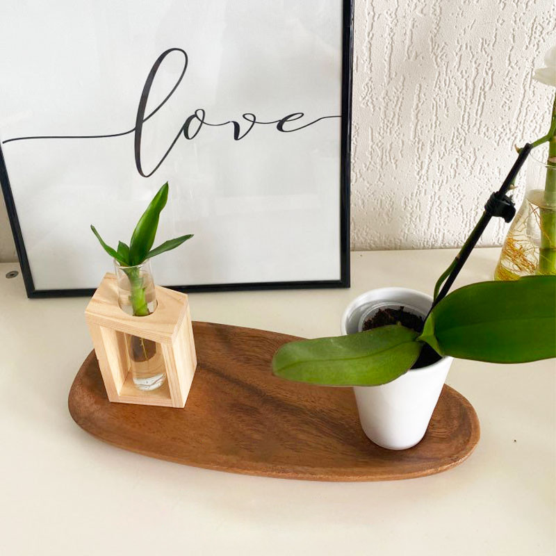 Đĩa lệch gỗ óc chó - đựng đồ ăn, trang trí bàn ăn, quán cafe - kích thước 12x26cm  (đầu hẹp 8cm)