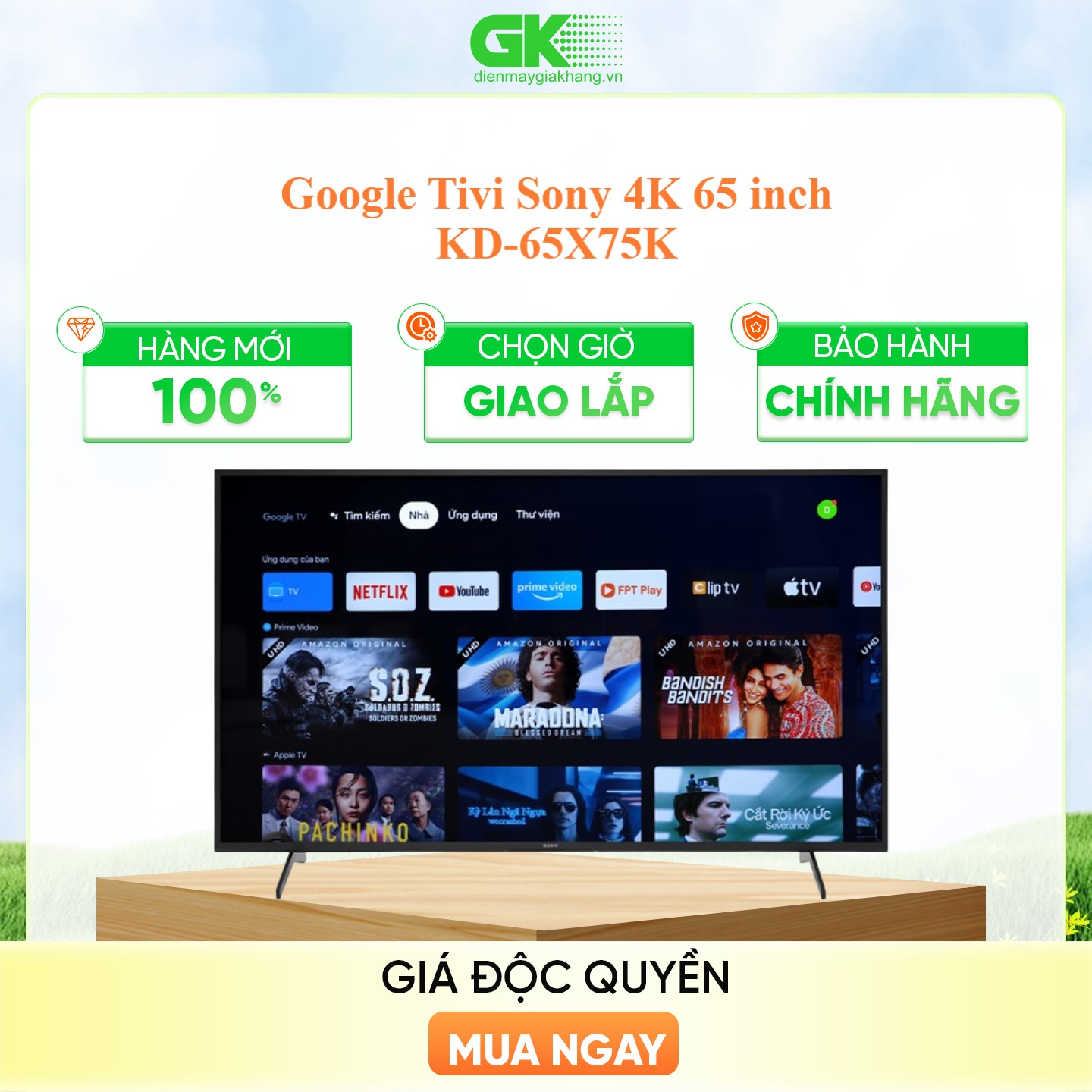 Smart Tivi 4K Sony KD-65X75K 65 inch Google TV - Hàng Chính Hãng