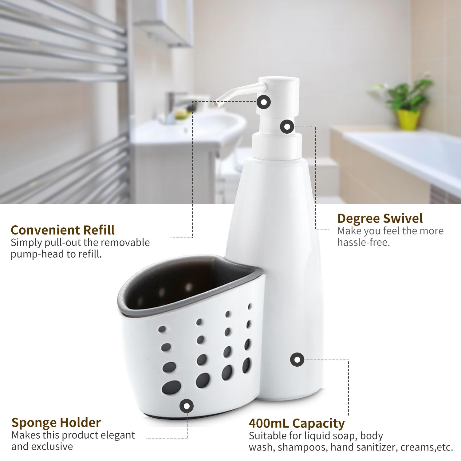 Bình đựng xà phòng 400ml có ngăn mút bông tắm được làm bằng PE, ABS kiểu dáng đặc biệt