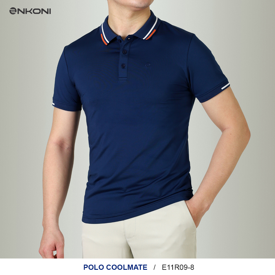 Áo Polo Nam Enkoni Xanh Navy Cổ Sọc Chuẩn Form - M