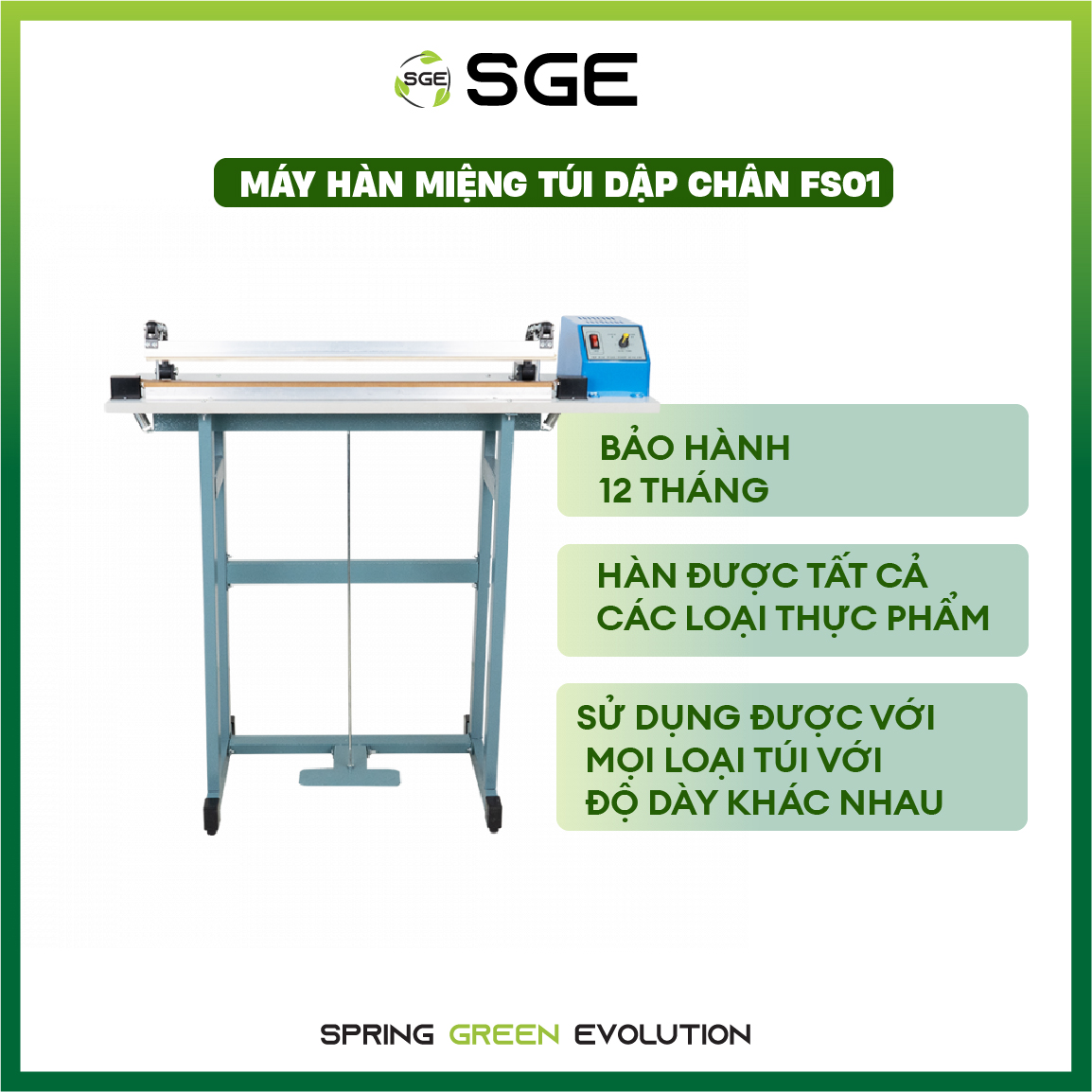 Máy hàn miệng túi dập chân FS01-80cm. Hàn được nhiều loại túi. Hàng chính hãng Thái Lan