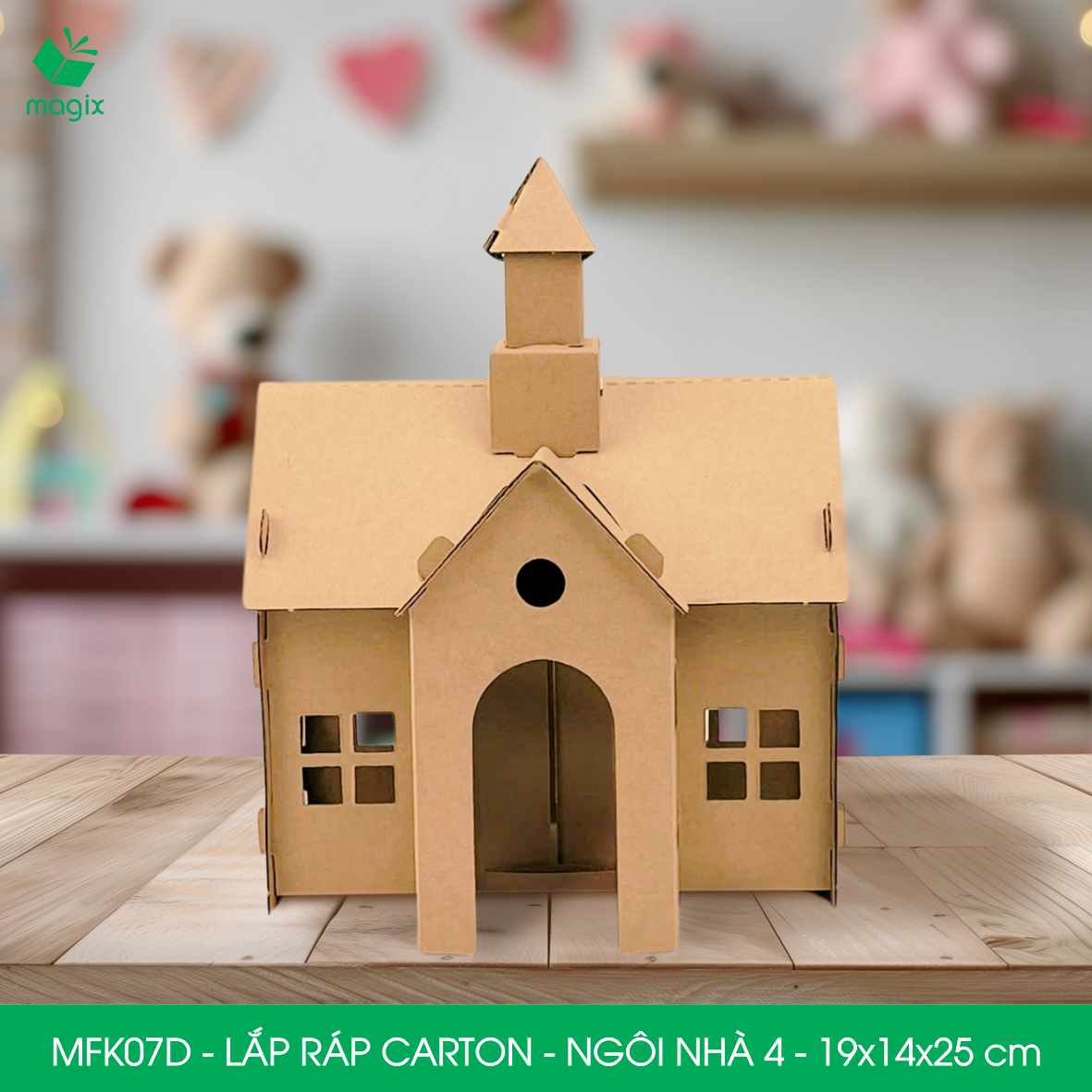MFK07D - 19x14x25 cm - Mô hình ngôi nhà lắp ráp từ bìa carton cao cấp, nhà giấy carton mini sáng tạo
