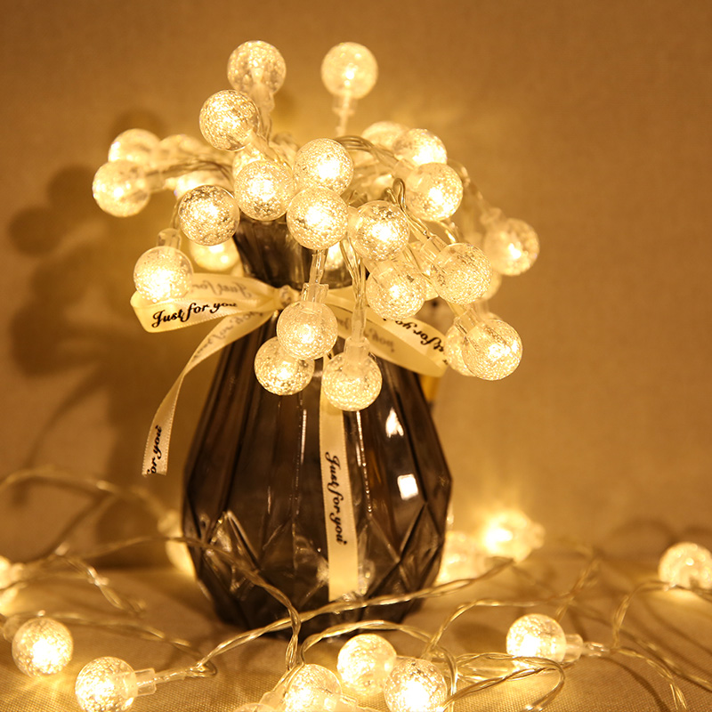 Dải đèn led cherry ball 20, 50 bóng pha lê tuyệt đẹp trang trí nhà cửa dùng pin tiểu AAA