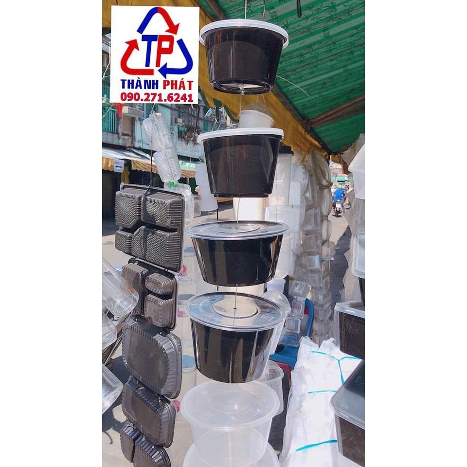 50 Thô nhựa đen 500ml có nắp- hộp tròn đen đựng chè 500ml - Thố tròn đựng thức ăn nóng lạnh