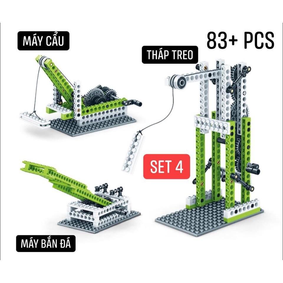 Đồ Chơi Lắp Ráp Chuyển Động Bằng Bánh Răng 4IN1 Với Thang Máy, Bập Bênh, Đu Quay, Quạt Gió, Xe Cẩu