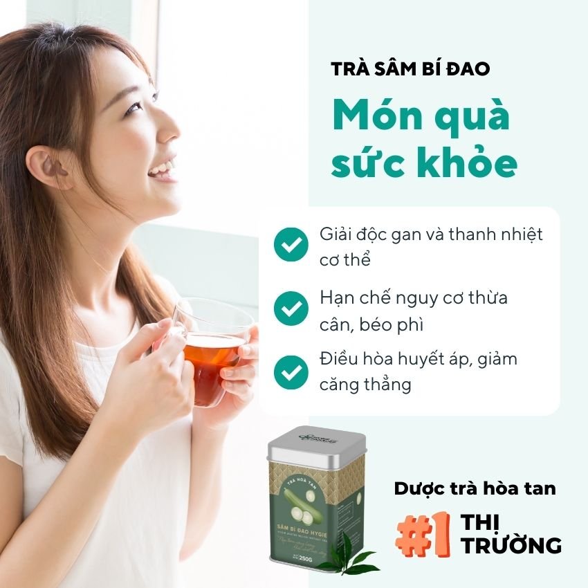 Trà Thảo Dược Sâm Bí Đao Hygie Tác Dụng Giải Khát, Thanh Nhiệt, Detox Cơ Thể, Giảm Mụn, Làm Đẹp Da, Mát Gan Giải Độc, Giảm Cân, Giảm Mỡ Bụng Hộp 250g