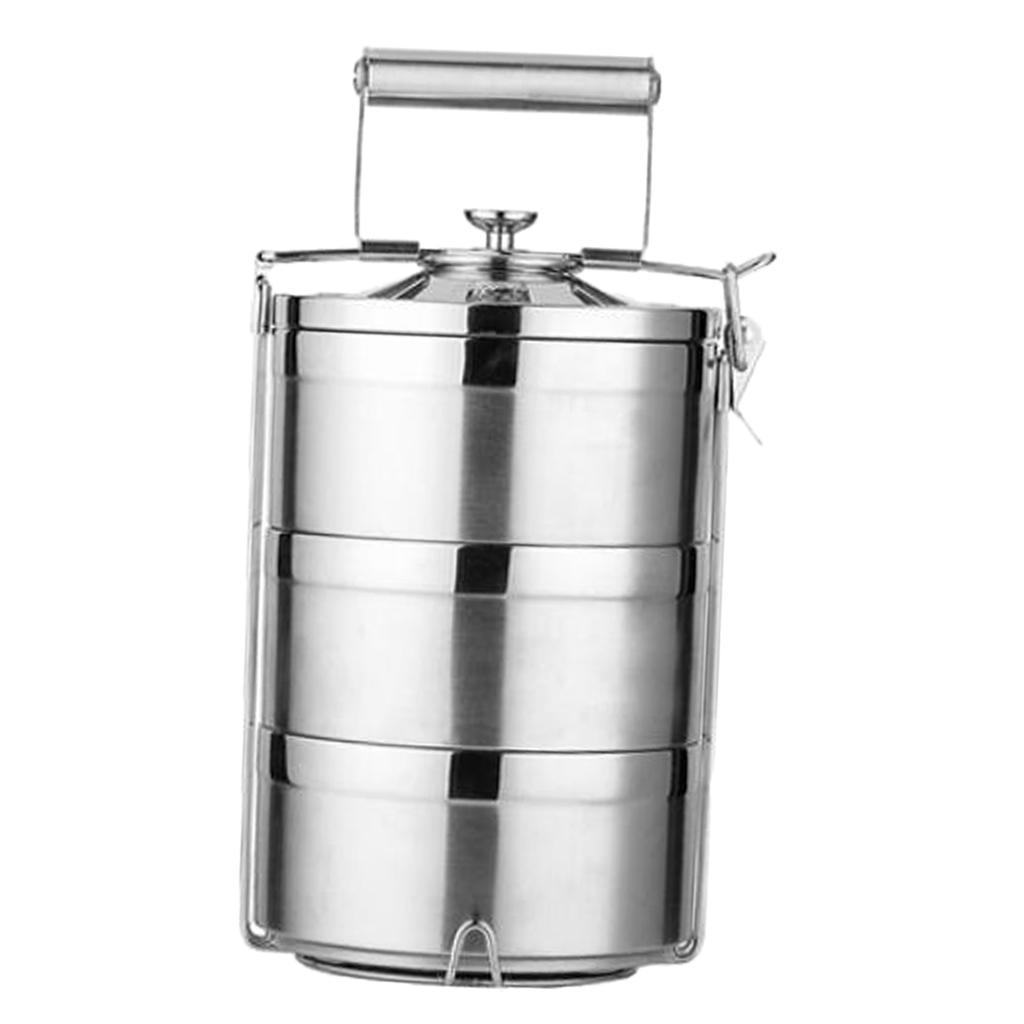 2x Stainless Steel Food Containers Stacking Lunch Box Bento Carrier 3 Tier