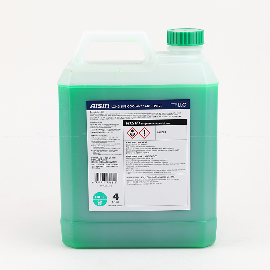 Nước Làm Mát Động Cơ Màu Xanh Lá AISIN Long Life Coolant 20% 4 Lít LCPM20A4LG - Nhập Khẩu Chính Hãng