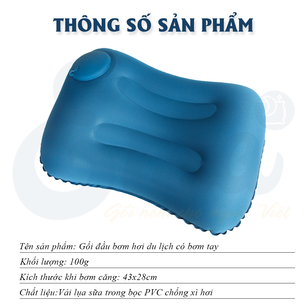 Gối đầu bơm hơi du lịch có sẵn bơm tay thương hiệu EMA - Nhỏ gọn - Tiện mang theo