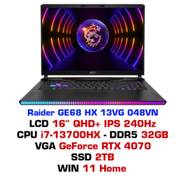 Laptop Gaming MSI Raider GE68 HX 13VG 048VN - Hàng chính hãng