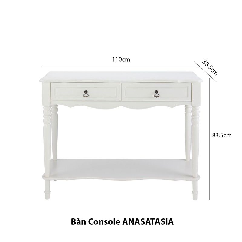 Bàn console trắng trang trí ANASTASIA chất liệu gỗ công nghiệp cao cấp, kèm kệ lửng và ngăn kéo, kiểu dáng cổ điển thanh lịch | Index Living Mall - Phân phối độc quyền tại Việt Nam