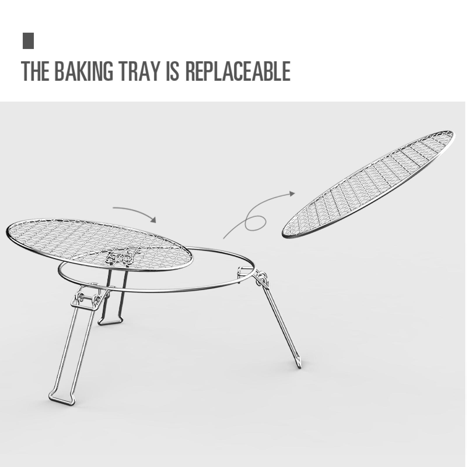 Thiết kế 3 chân Dày dặn có thể gập lại Gấp được Lửa trại Nướng BBQ Grate Di động để cắm trại Nấu ăn ngoài trời Có dã ngoại
