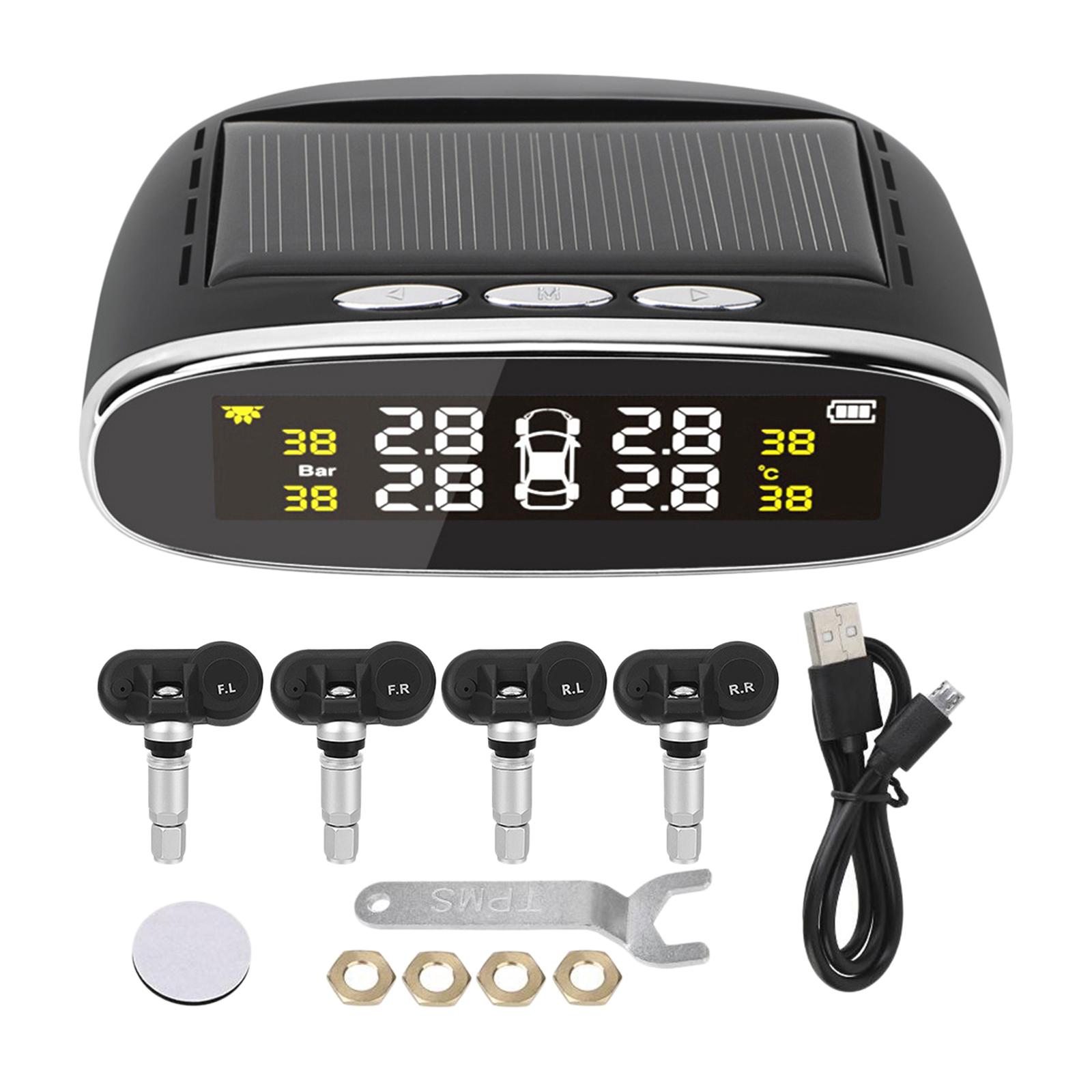 Solar Powered Universal Auto SUV Vehicle Tire Pressure Temperature Monitor Tyre Detection System Real Time LCD Display