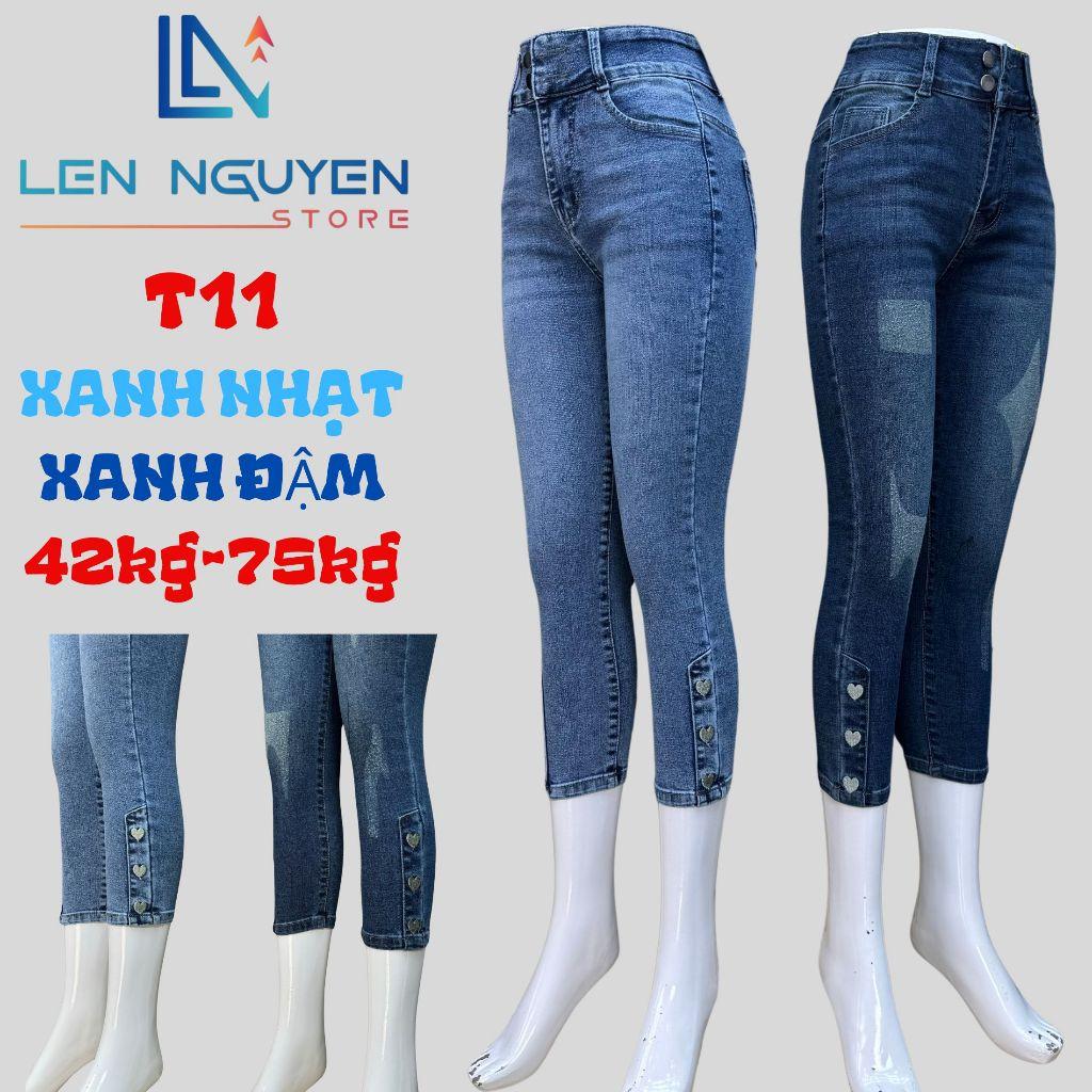 T11_Quần jean nữ, 9 tất, lưng cao, quần bò nữ dáng ôm, quần rin nữ có big size, cho 42kg đến 75kg,LEN NGUYEN STORE - Xanh Đậm