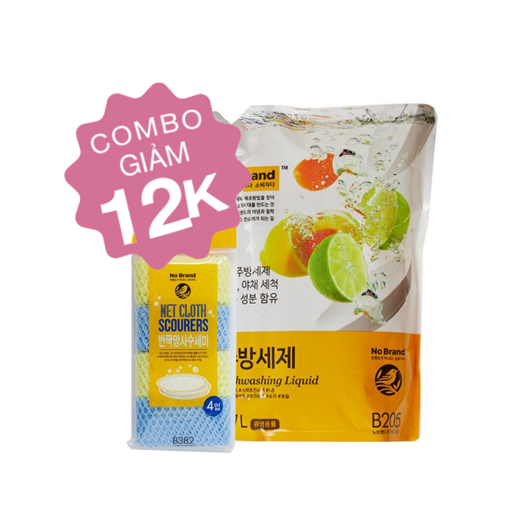 Combo Bát Sạch Ngon Cơm - Nước Rửa Chén Dạng Túi và Lô 4 Lưới No Brand