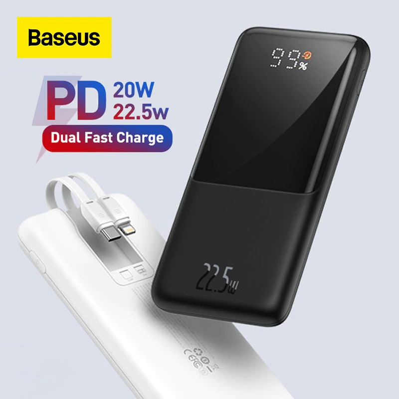 Pin Sạc Dự Phòng 10000mah 22.5W Baseus Tích Hợp Dây Cáp Sạc Nhanh Type C Và IP - Hàng Chính Hãng