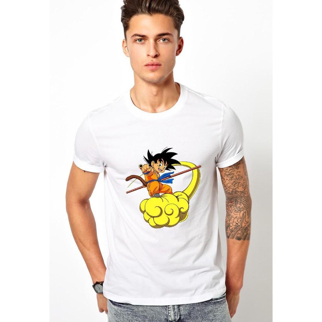 Áo thun nam cổ tròn in hình Goku cưỡi mây