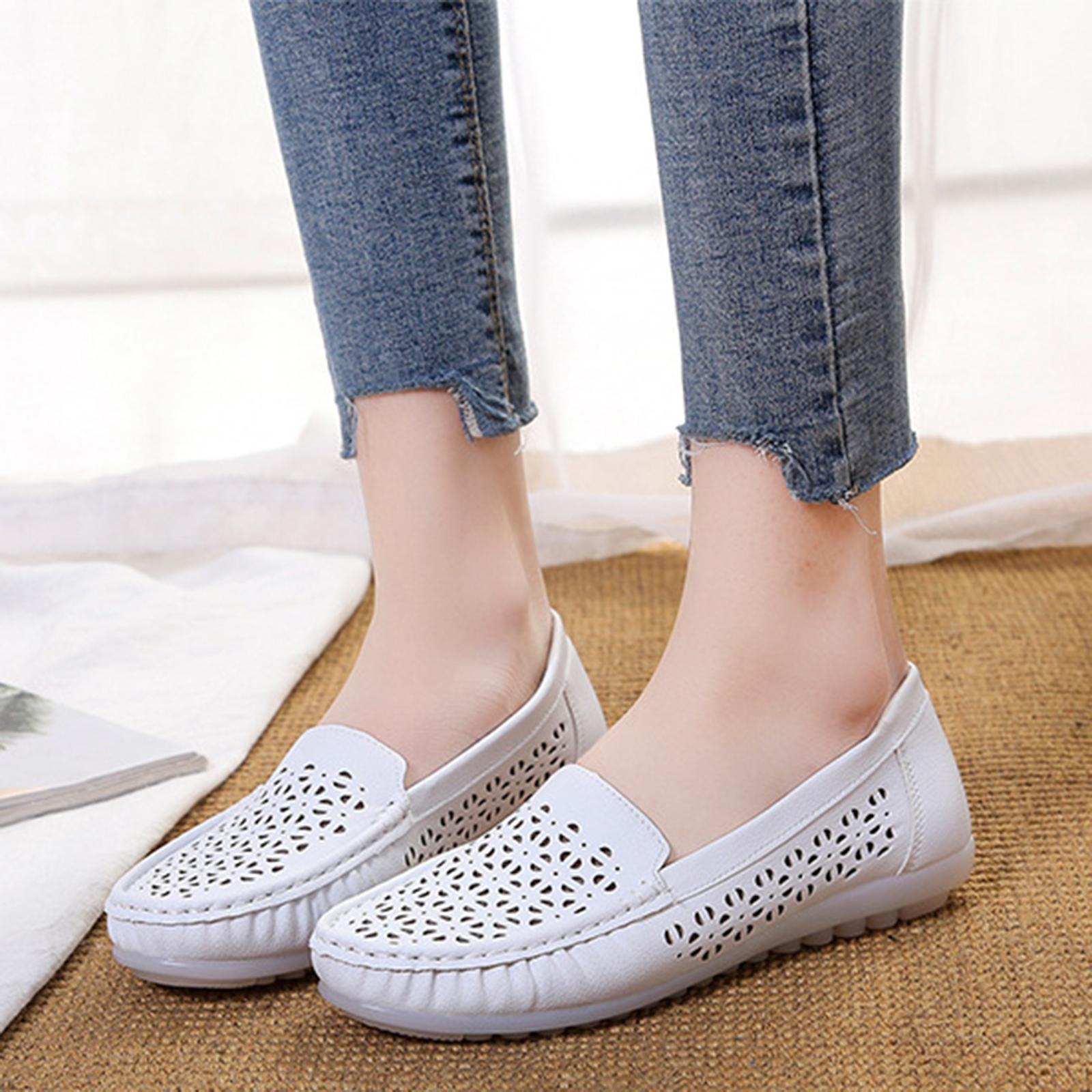 Women's Leather Casual Cut Out Loafers Flat Slip on Shoes