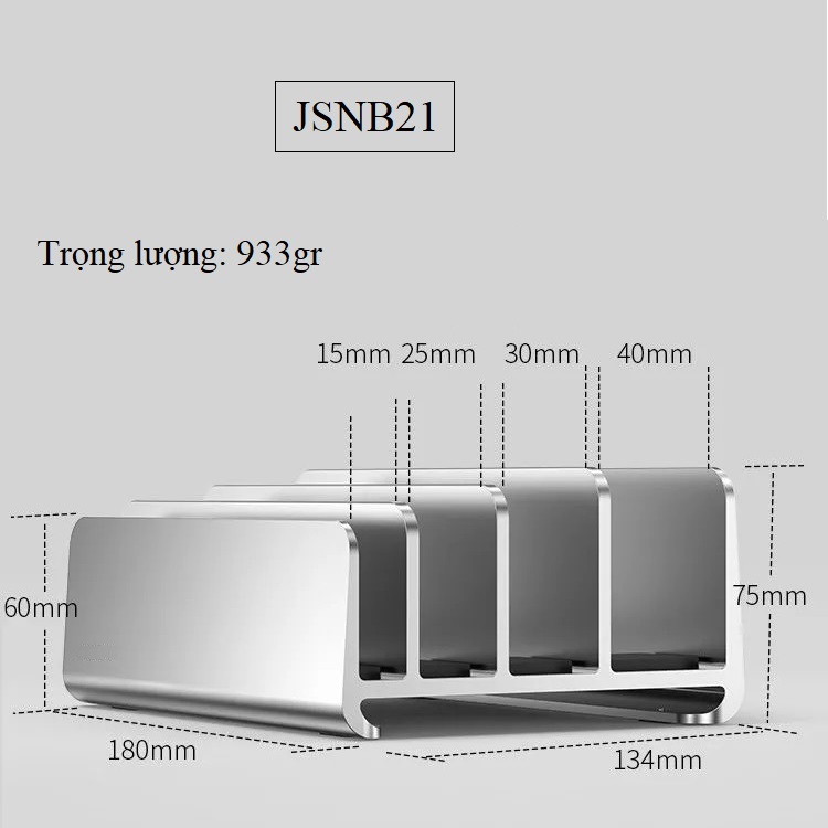 Giá đỡ kẹp dựng đứng laptop 4 khe cài bằng hợp kim nhôm nguyên khối JSNB-21