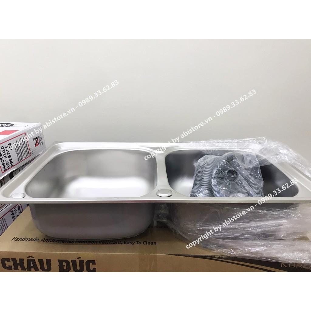 CHẬU RỬA BÁT 2 HỐ 78x43 INOX BÓNG ĐẸP GIÁ RẺ KÈM XI PHÔNG ỐNG XẢ