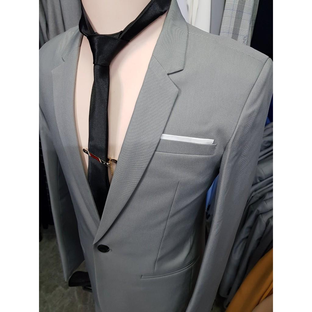 Bộ vest nam xám ghi form ôm body chất vải mềm mỏng