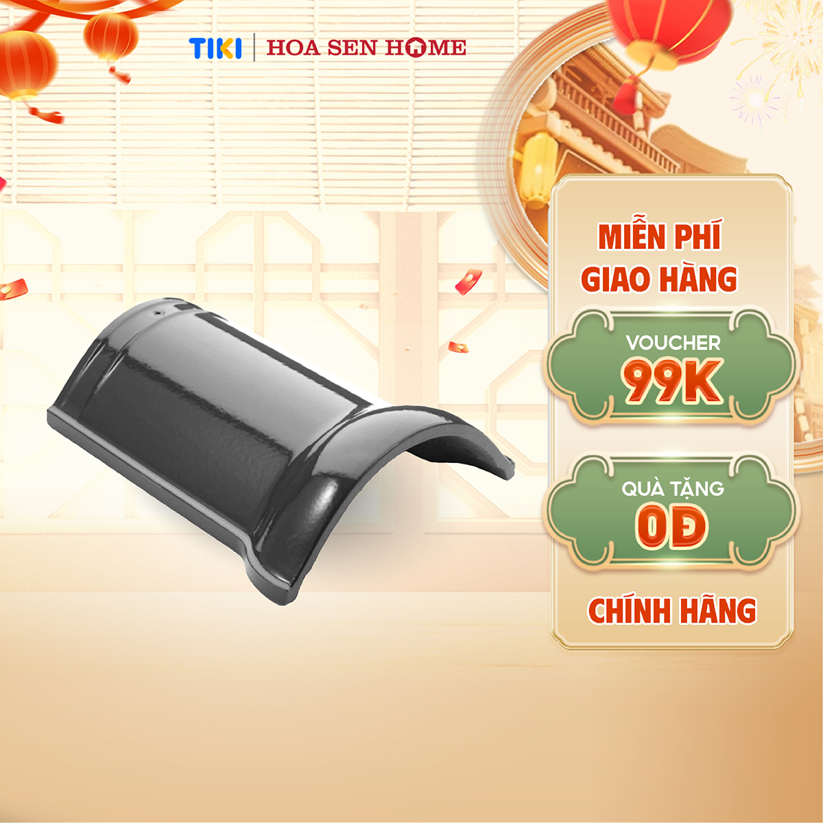 Ngói Nóc tráng men cao cấp Lustime 250x300x205mm, men bóng cao cấp, bền đẹp, chống thấm, chống rêu mốc - hàng chính hãng