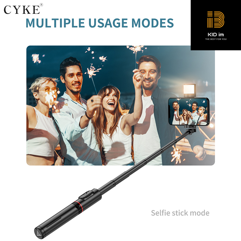 Gậy chụp hình Selfie Tripod CYKE kéo dài 76.5cm xoay 360 độ tích hợp điều khiển không dây bluetooth kèm đèn Led xoay 360 độ-Hàng chính hãng