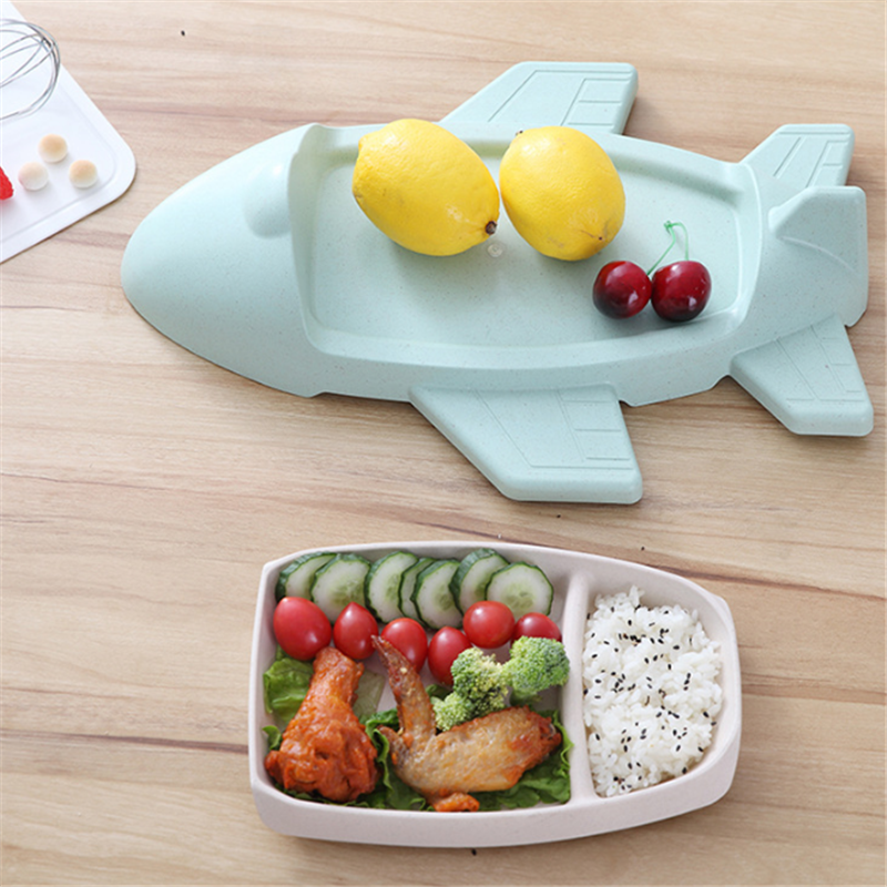 Hoạt Hình Máy Bay Hình Bộ Đồ Ăn Sợi Tre Đĩa Trẻ Sơ Sinh Bộ Đồ Ăn Toddle Trẻ Em Chia Ngăn Đĩa Trẻ Em Quà Tặng Trẻ Em Dao Kéo