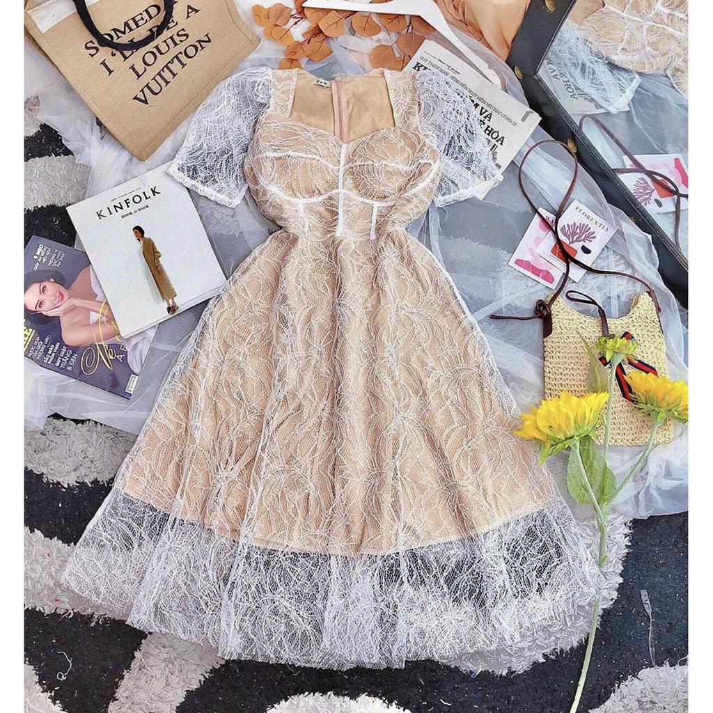 Đầm ren xoèđi chơi đi tiệc đám cưới, du lịch sang chảnh cao cấp PVC