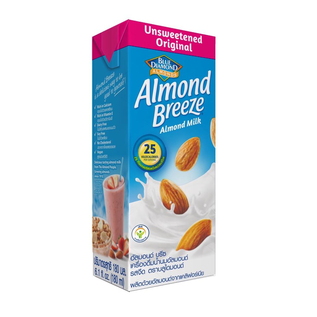 Thùng Sữa hạt hạnh nhân ALMOND BREEZE KHÔNG ĐUỜNG 180ml (24 hộp) - Sản phẩm của TẬP ĐOÀN BLUE DIAMOND MỸ - Đứng đầu về sản lượng tiêu thụ tại Mỹ