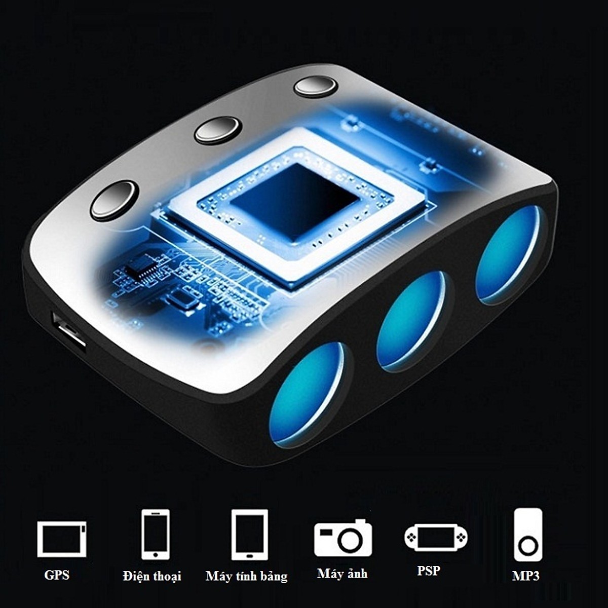 Bộ chia tẩu sạc ô tô tích hợp 3 cổng cắm sạc và 2 cổng USB sạc nhanh đa năng cao cấp KY-548
