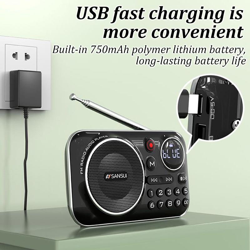 Đài phát thanh Outdoor FM FM FM cho người cao tuổi Bluetooth 5.0 Loa Mape Music Trình phát hỗ trợ ghi âm ghi âm Color: Grass Green