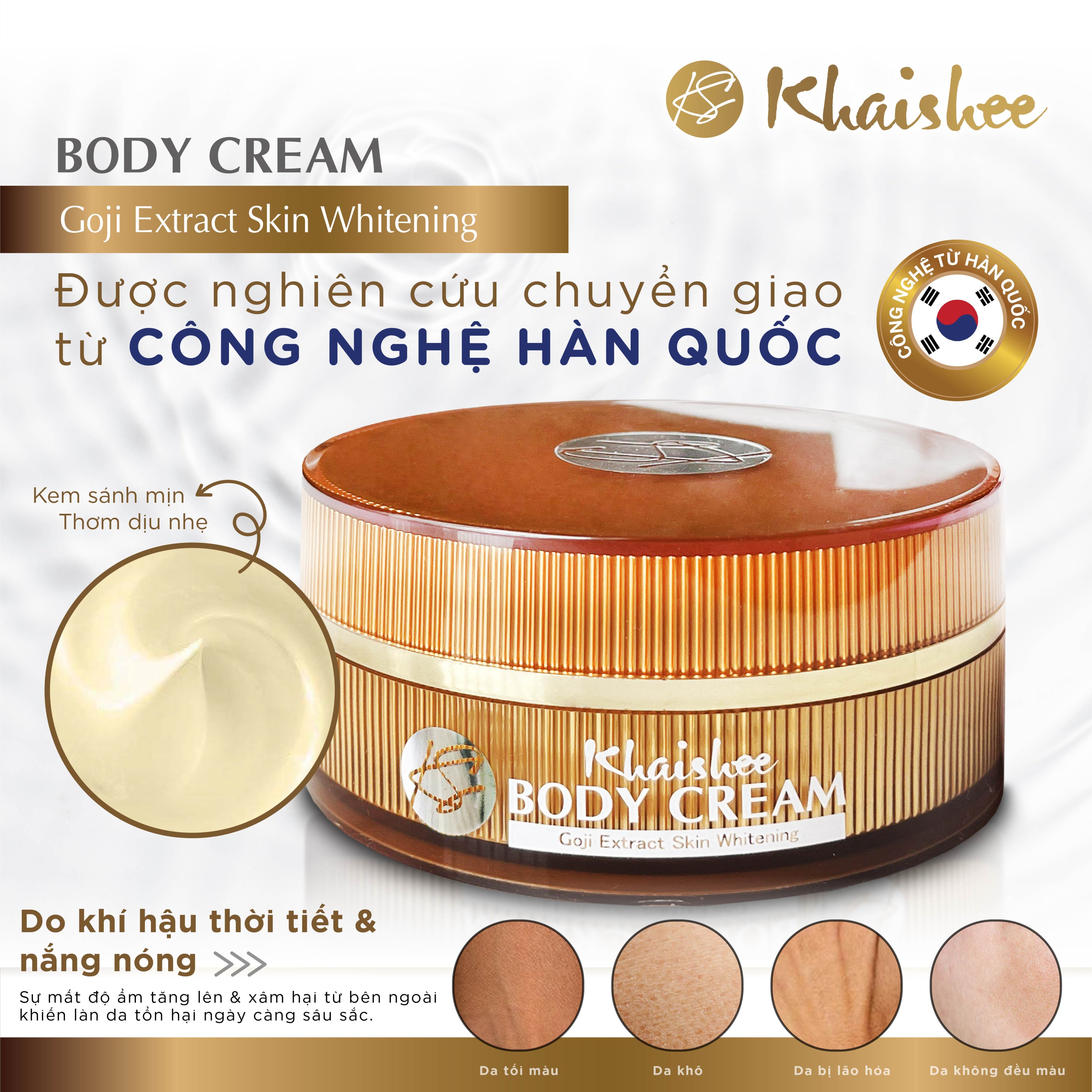 KEM DƯỠNG TRẮNG DA TOÀN THÂN KHAISHEE - chiết xuất Kỷ Tử Đỏ 150g giúp Cải Thiện Làn Da Xỉn Màu