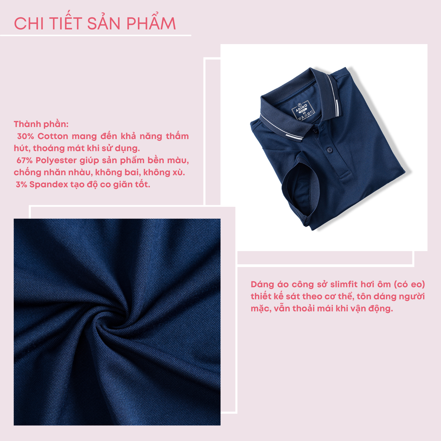 Áo polo nữ màu xanh đen phối viền ADINO vải polyester cotton không bai xù dáng công sở slimfit hơi ôm trẻ trung APN05