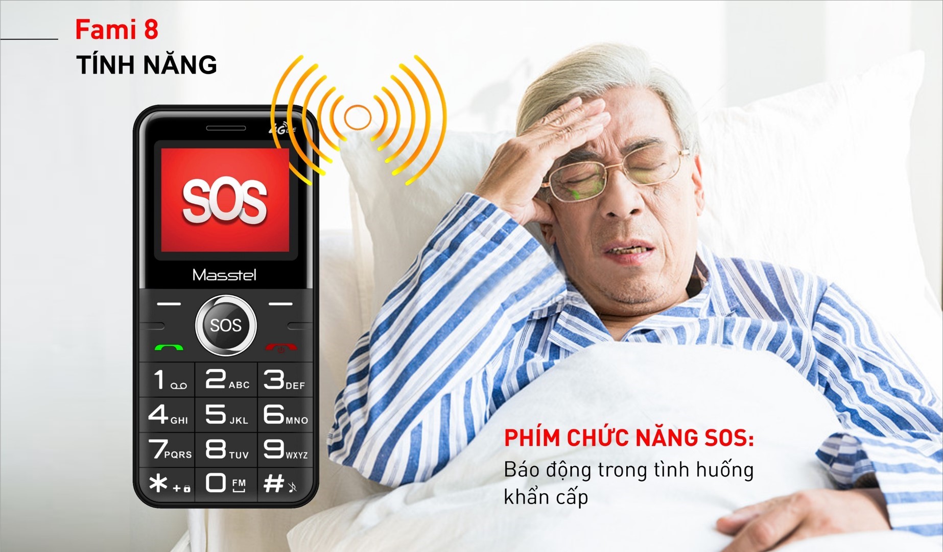 Điện thoại Masstel Fami 8 4G(LTE) Gọi HD call , Bàn phím chữ số lớn,Loa to - Hàng chính hãng