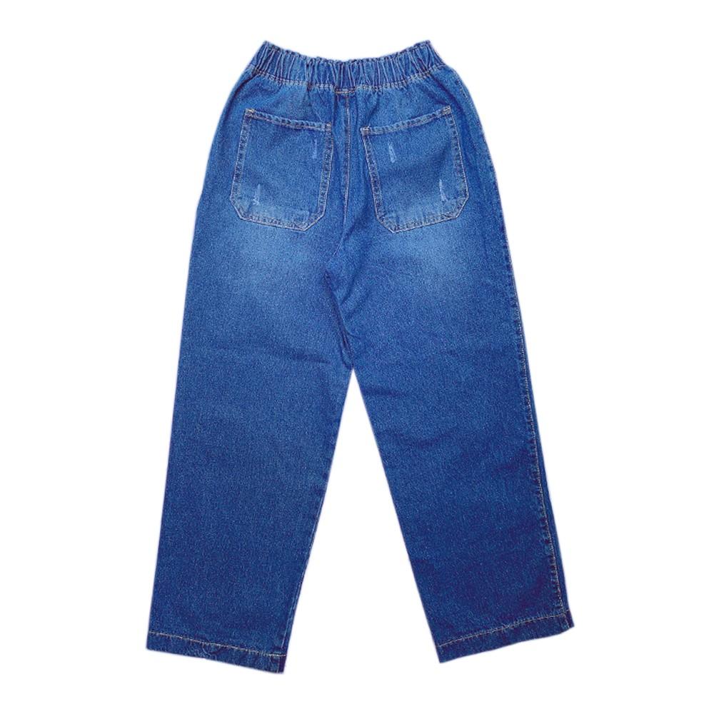 Quần jean nữ quần bò ống rộng cạp cao lưng thun chất cotton không co dãn màu xanh