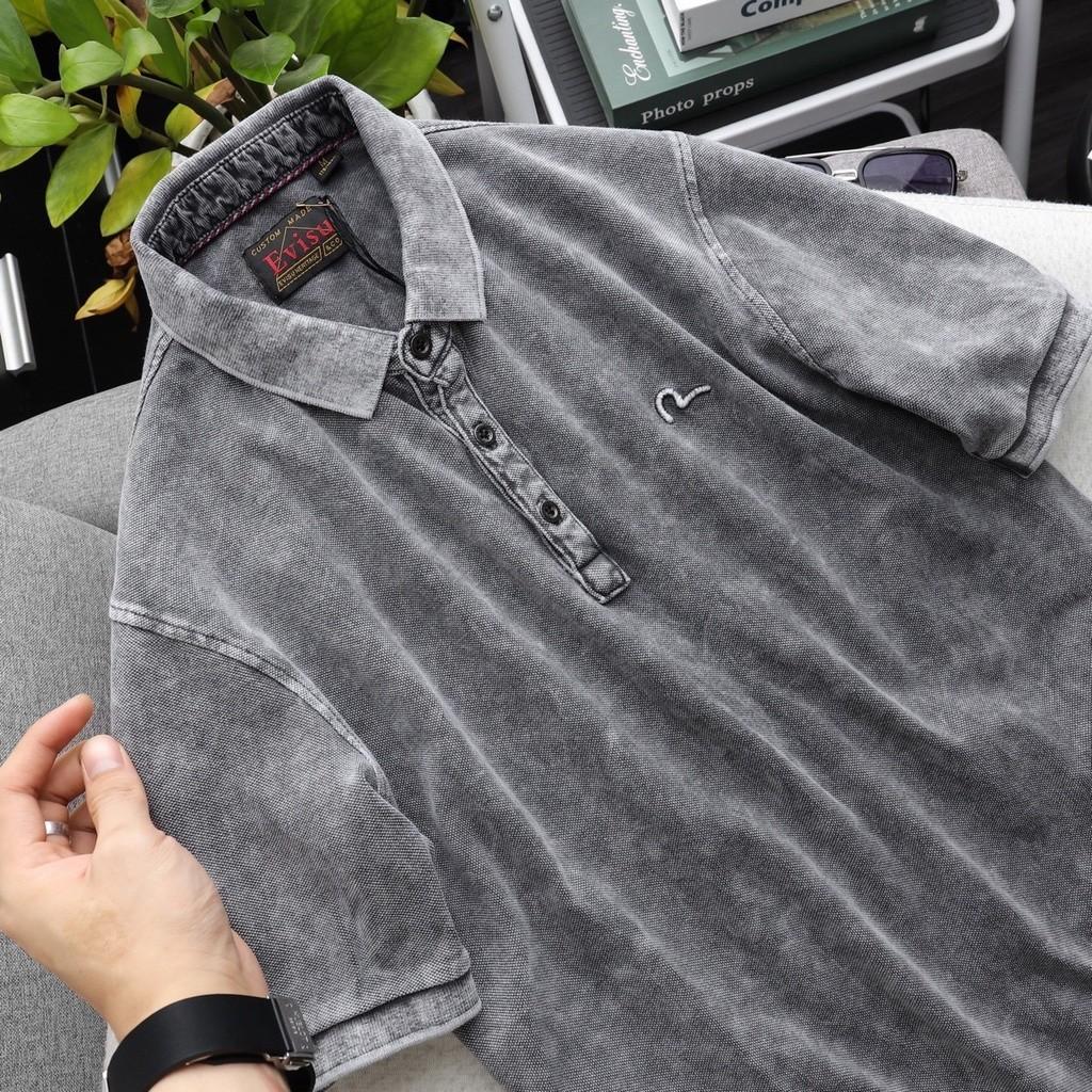 Áo thun polo wash bụi E.V.I.S.U_phượt_dã ngoại - vàng cát, vàng cát