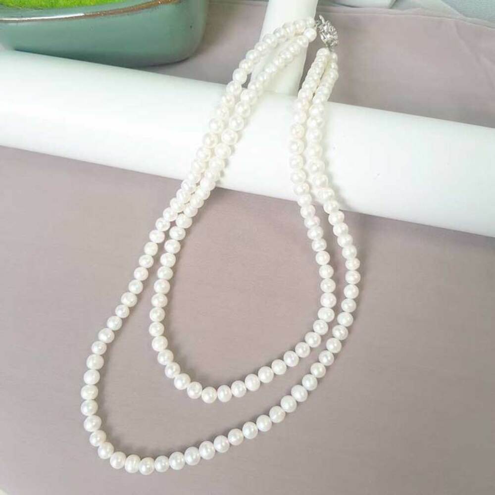 Chuỗi Vòng Cổ Ngọc Trai Tự Nhiên Cao Cấp - Chuỗi Đôi - Trang Sức Cô Tấm - Sophie Pearl (6-7ly) - CTJ0510 + Tặng Kèm Bông Tai