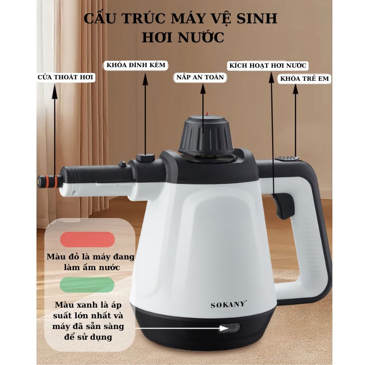 Máy làm sạch bằng hơi nước SOKANY SK-11047 công suất mạnh mẽ 2000W, nhiệt độ cao, áp suất lớn, dùng cho nhà bếp, gia đình - HÀNG CHÍNH HÃNG - DELIYA