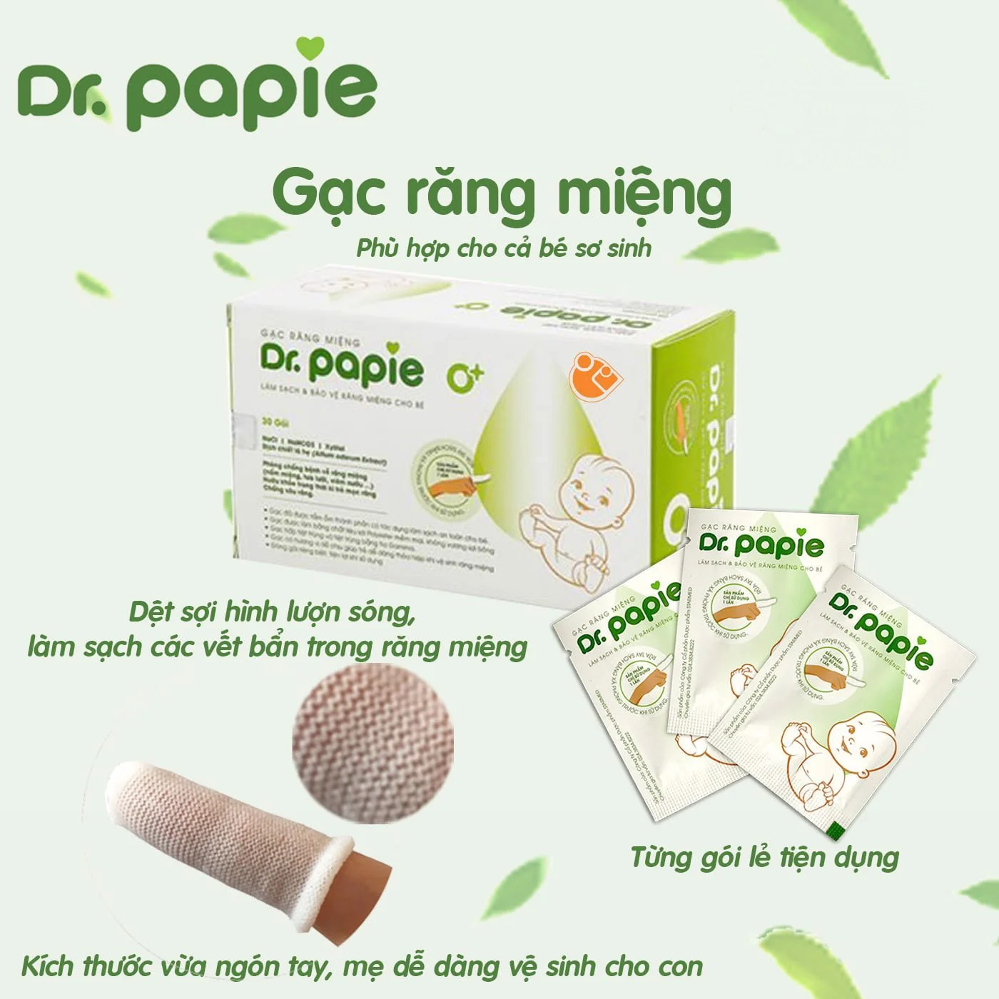Combo 2 Gạc răng miệng Dr. Papie 0+ giúp sạch lưỡi, nướu, răng hộp 30 gói