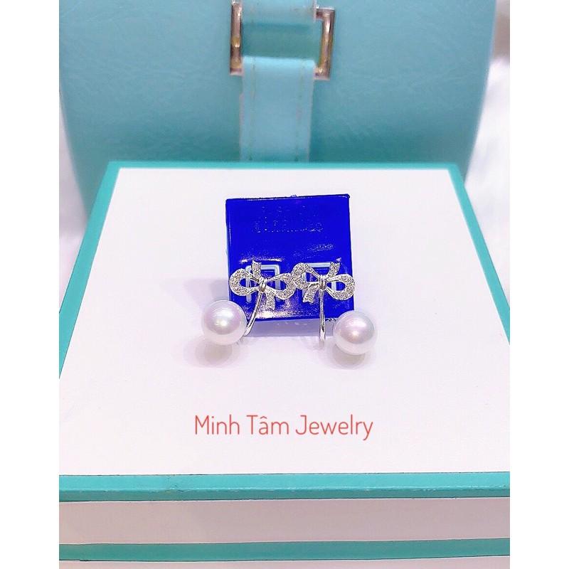 Bông tai bạc ta cánh nơ trai trắng, Hoa tai bạc ta nơ đá-Minh Tâm Jewelry