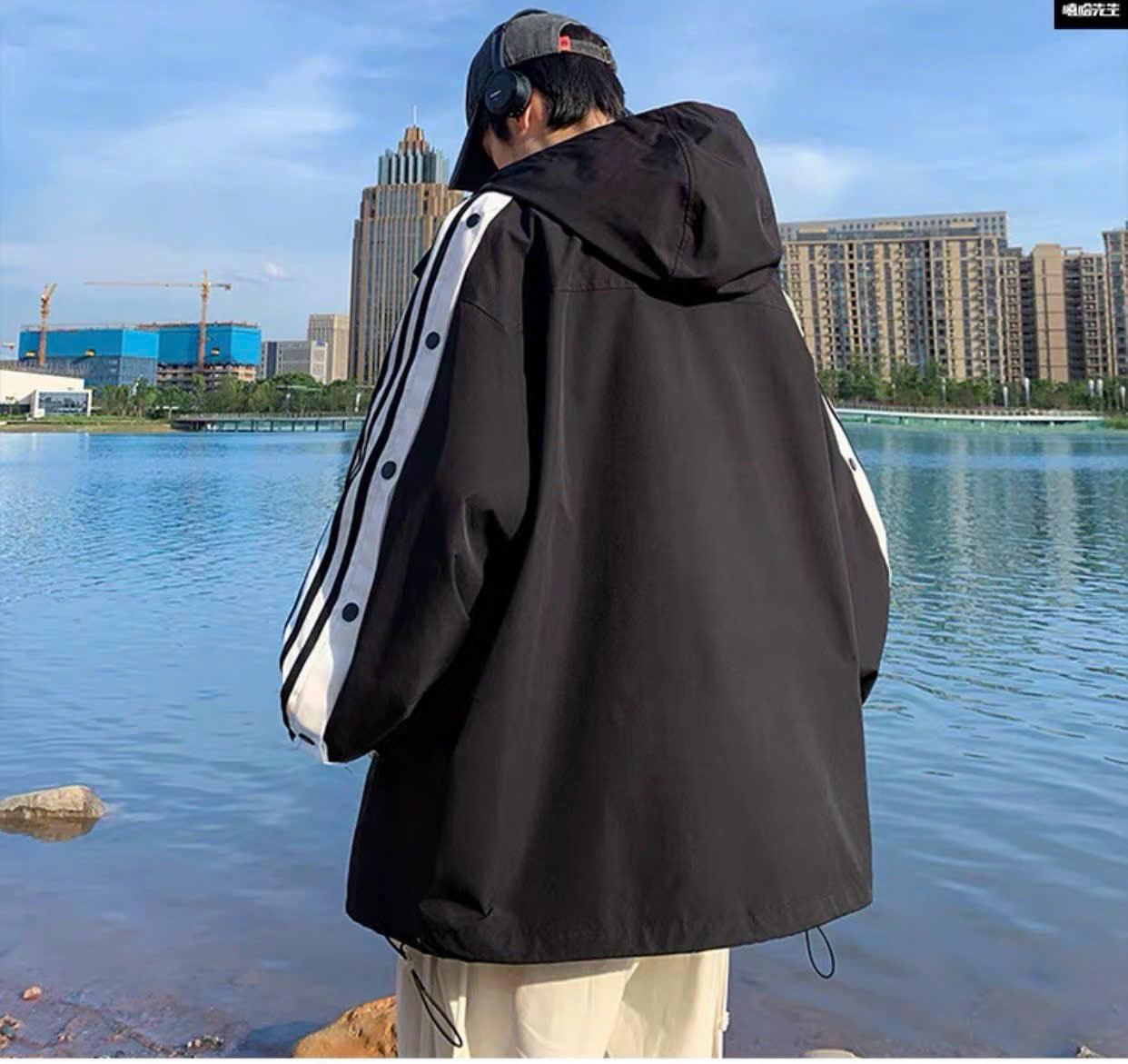 [HOT TREND] Áo Khoác Gió Nam NỮ Có Kiểu Dáng Cổ Bẻ Phối Kèm Cúc Bấm HTM FASHION - Đen