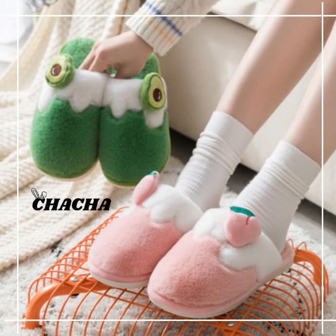 Dép bông đi trong nhà hình Trái cây Chacha Sweet cao cấp dễ thương (Dâu, Chuối, Bơ, Đào)