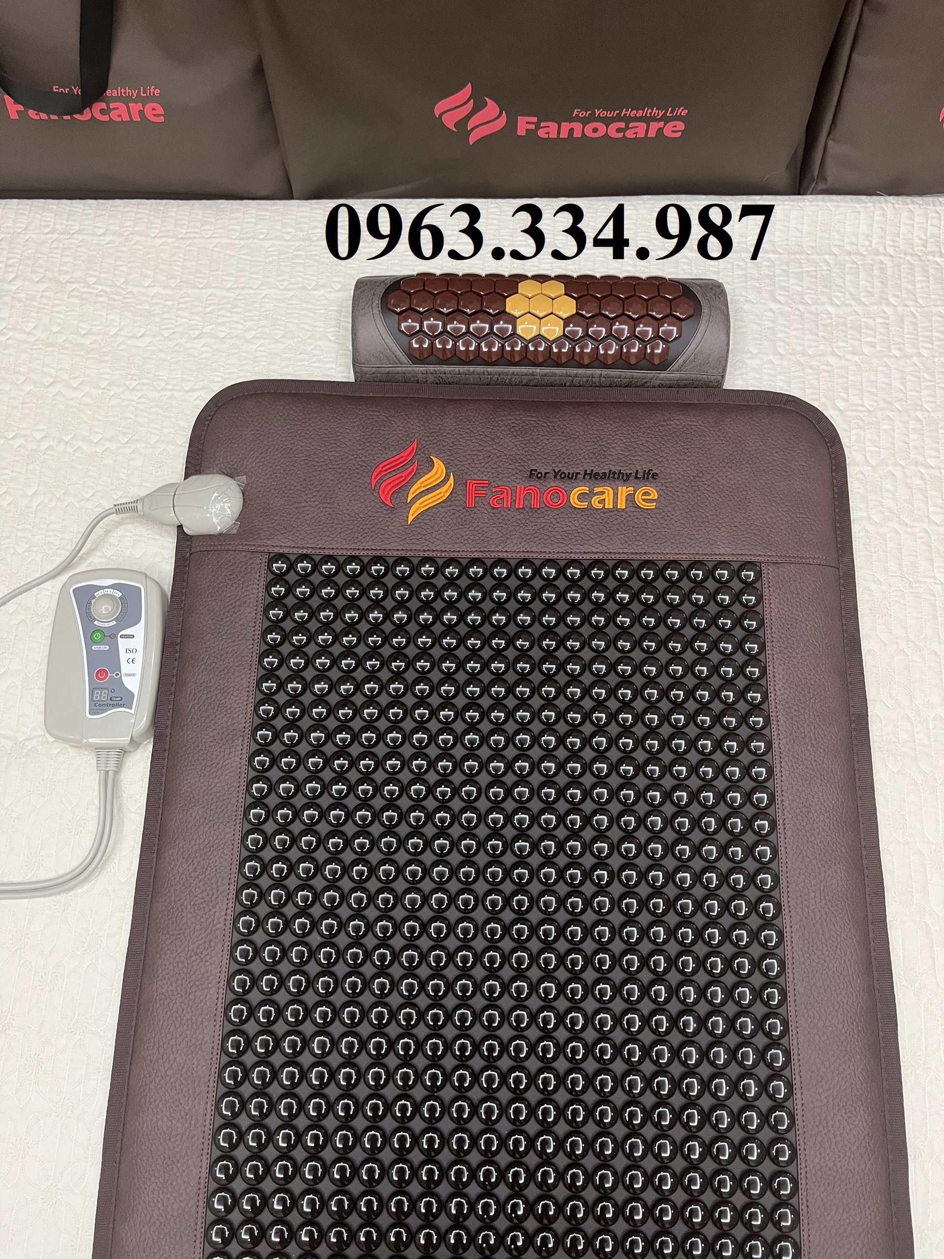 Thảm/Nệm đá nhiệt nóng Fanocare KT 70x170x3.5cm FN70R đá tròn đen
