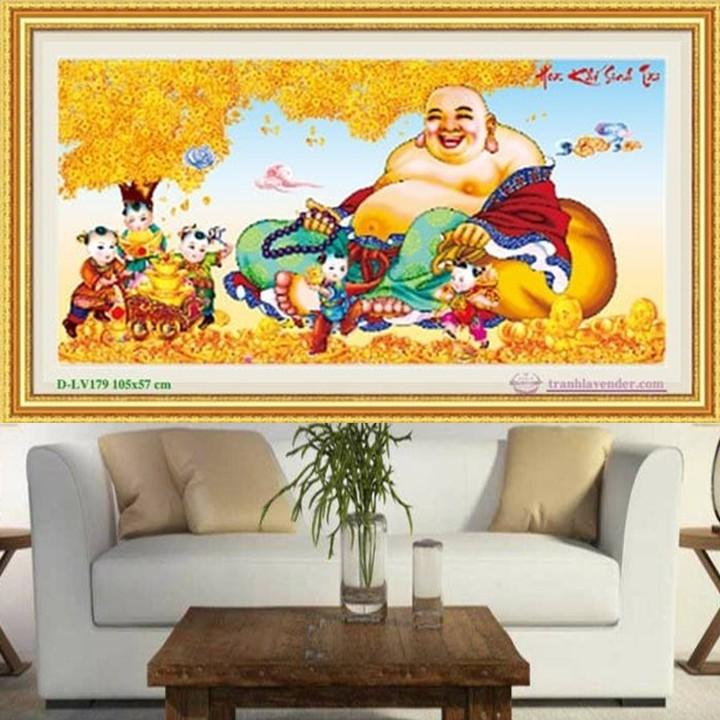 Tranh đá Phật Di Lặc tiếu khẩu trường khai LV179 - kích thước: 105 * 57cm.