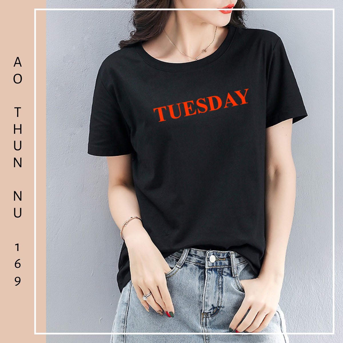 Áo Thun Nữ Màu Đen In Chữ TUESDAY Thứ 3