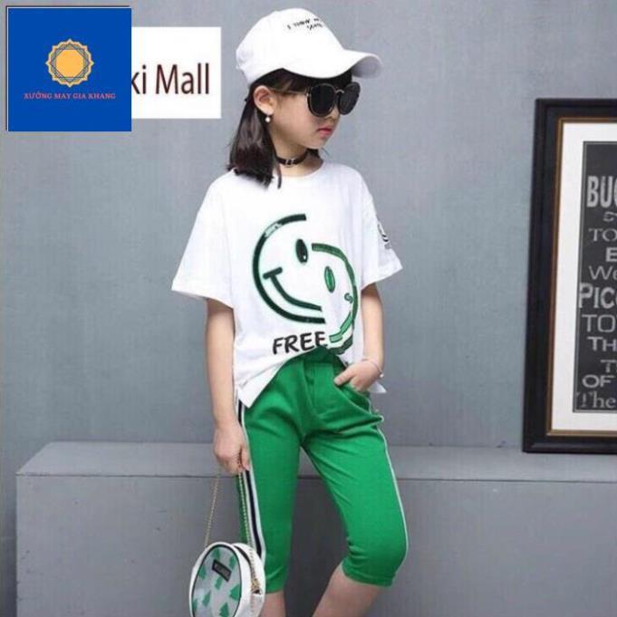 Đồ bộ quần áo thun bé gái áo form rộng, kết hợp quần lửng - Xưởng may . Gia Khang